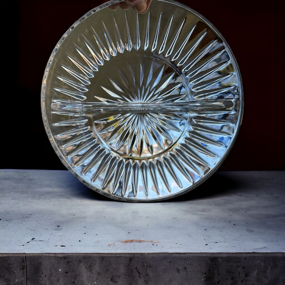 Princess House 2-Part Relish Bowl Crystal Blown Glass Royal Highlights Pattern